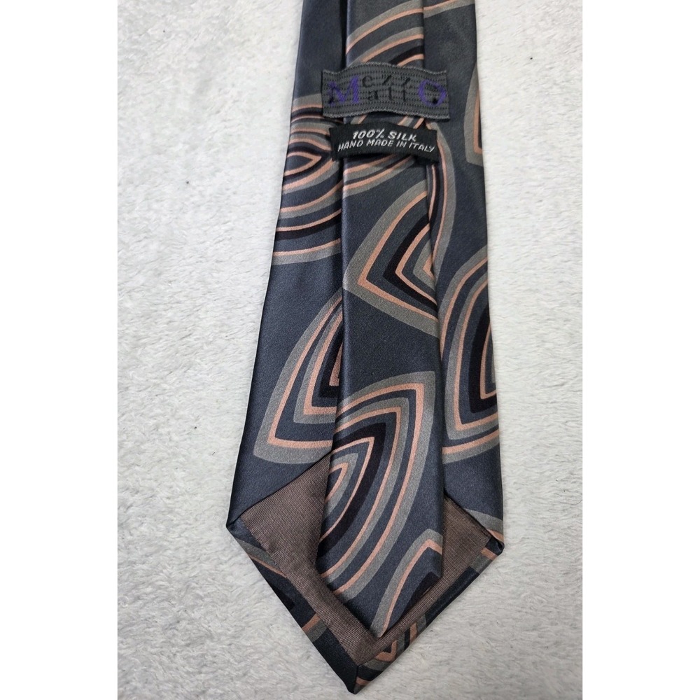 Mezzatto 100% Silk Tie Y2K Handmade Italy Gray Peach Geometric Designer Necktie